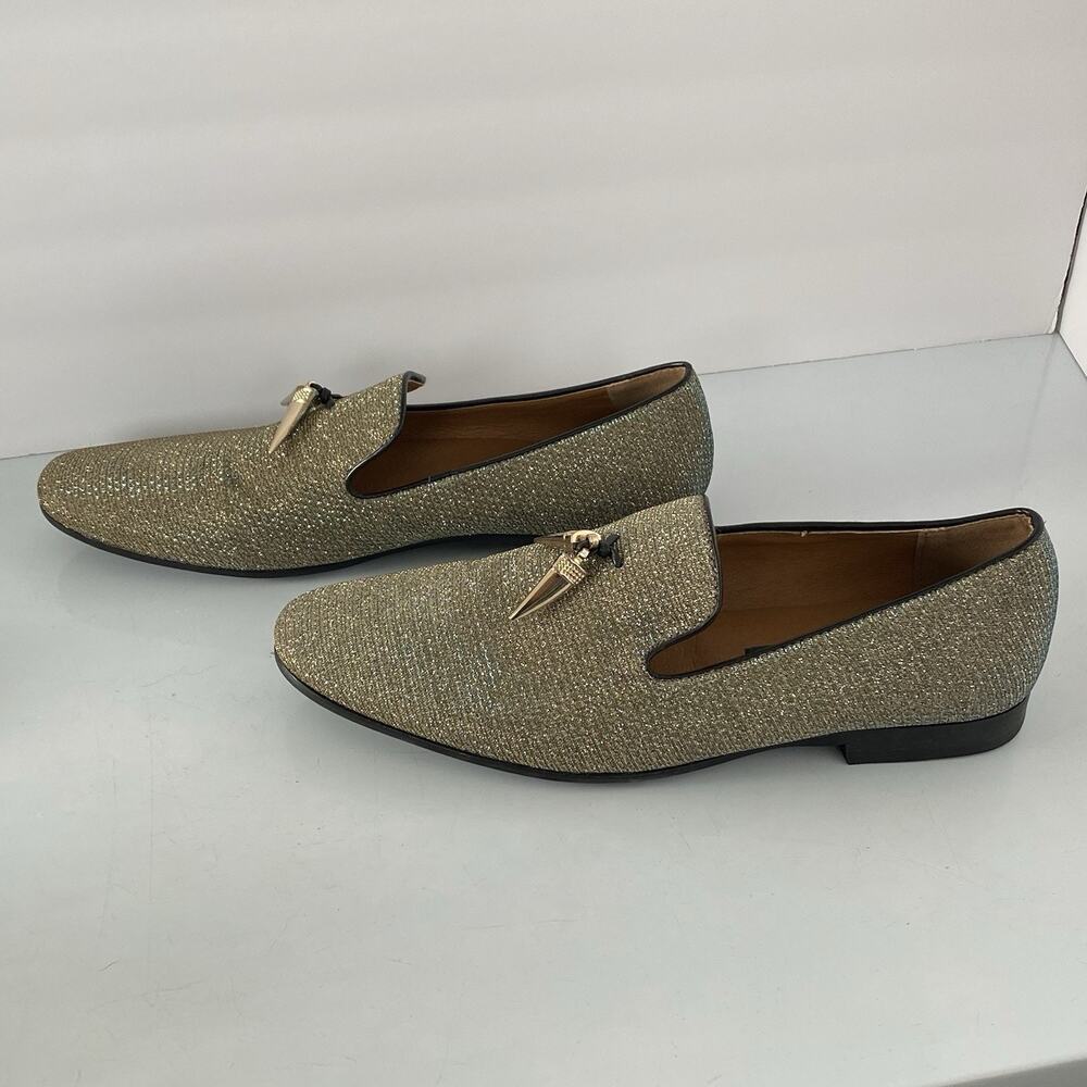 Giorgio Brutini Conquest Gold Aqua Blue Lurex Canvas Loafer Shoes With Gold 9.5M
